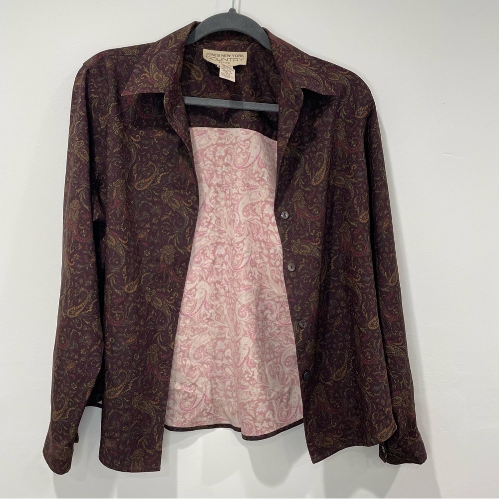 Jones New York Silk Paisley Button Up Longsleeve - Picture 4 of 13